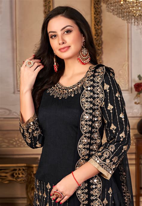 Art Silk Punjabi Suit In Black Colour 4301 Art Silk Punjabi Suit In Black Colour 4301