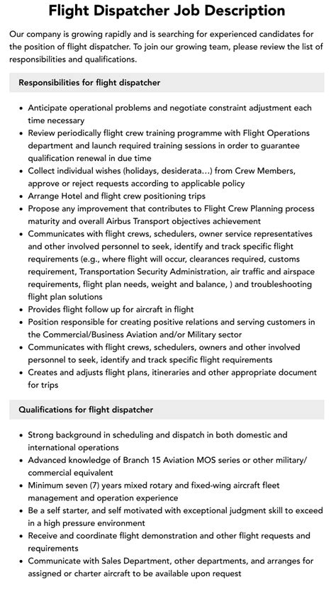 Flight Dispatcher Job Description Velvet Jobs Flight Dispatcher Job Description Velvet Jobs
