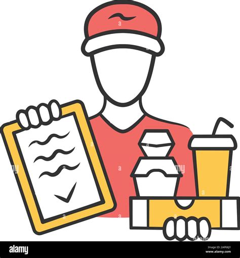 Food Delivery Color Icon Express Courier Service Deliveryman Holding Food Delivery Color Icon Express Courier Service Deliveryman Holding