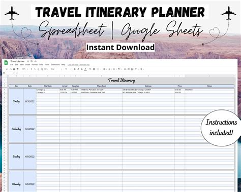 Google Sheets Itinerary Template
