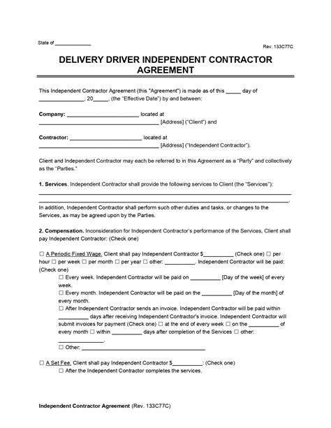 Independent Delivery Driver Contract Independent Delivery Driver Contract