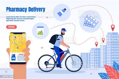 Pharmacy Courier Delivery Service Vector Webpage Stock Vector Pharmacy Courier Delivery Service Vector Webpage Stock Vector