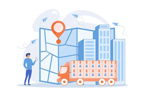 Premium Vector Gps Tracker On Postal Agent Truck Delivery In Real Premium Vector Gps Tracker On Postal Agent Truck Delivery In Real