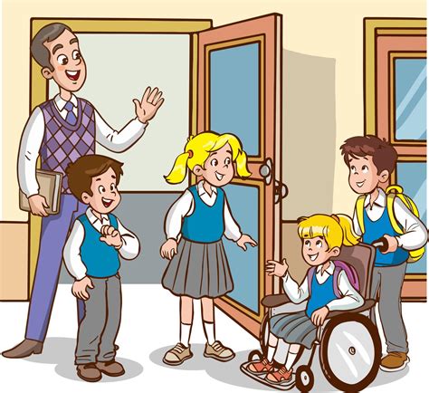 Teacher And Students Greet At School Cartoon Vector 19015845 Vector Art Teacher And Students Greet At School Cartoon Vector 19015845 Vector Art